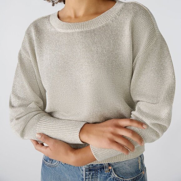 OUI (4) Gold Pullover Sweater Luxury Infused Gold Lurex Knit Relaxed Elegance - Picture 16 of 16